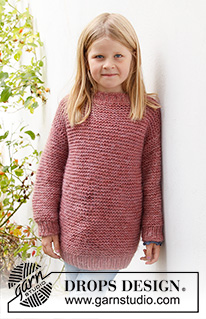 Lovely Camellia / DROPS Children 40-11 - Dětský pulovr pletený vroubkovým vzorem z příze DROPS Nepal a DROPS Kid-Silk.  Velikost 3 až 14 let.