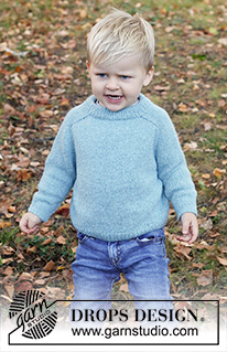Tiny Cloud / DROPS Children 40-14 - Dětský pulovr se sedlovými rameny pletený shora dolů z příze DROPS Sky. Velikost 3-14 let.