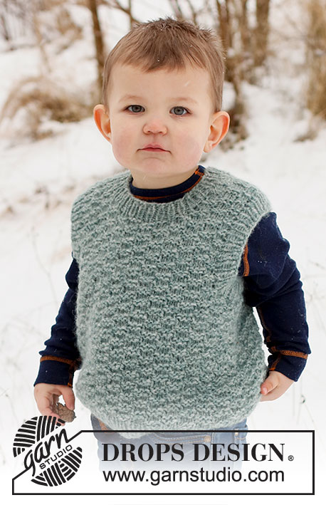 Green River Vest / DROPS Children 40-16 - Colete tricotado para criança, em DROPS Air. Tricota-se em ponto texturado com orlas em canelado. Tamanhos: 2 - 12 anos.