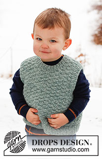 Green River Vest / DROPS Children 40-16 - Pull sans manches tricoté pour enfant, en DROPS Air. Se tricote en point texturé avec bordures en côtes. Du 2 au 12 ans.