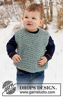 Green River Vest / DROPS Children 40-16 - Pull sans manches tricoté pour enfant, en DROPS Air. Se tricote en point texturé avec bordures en côtes. Du 2 au 12 ans.