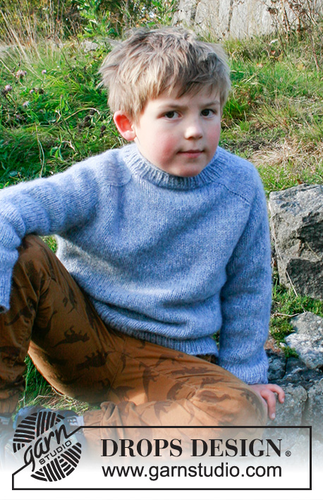 Outdoor Adventure / DROPS Children 40-19 - Dětský pulovr se sedlovými rameny pletený shora dolů z příze DROPS Air. Velikost 3-14 let.