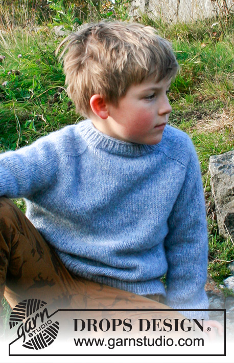 Outdoor Adventure / DROPS Children 40-19 - Sweter dziecięcy na drutach, przerabiany od góry do dołu, z rękawami typu saddle shoulder, z włóczki DROPS Air. Rozmiary od 3 – 14 lat.