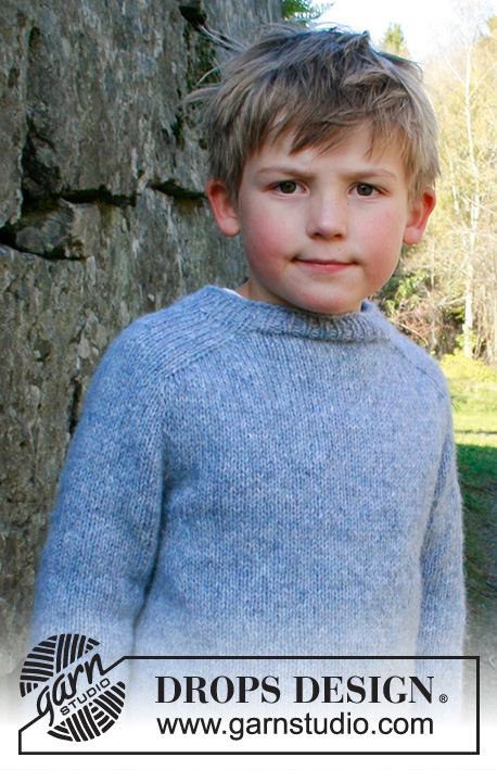Outdoor Adventure / DROPS Children 40-19 - Dětský pulovr se sedlovými rameny pletený shora dolů z příze DROPS Air. Velikost 3-14 let.