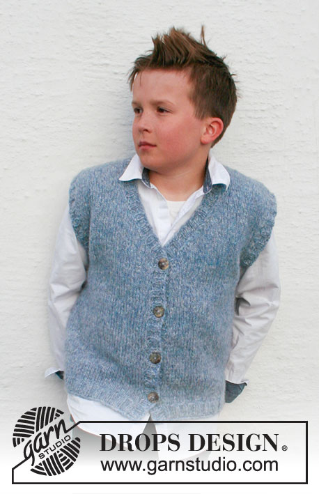 Spring Creek Vest / DROPS Children 40-25 - Knitted vest for children in DROPS Air. The piece is worked in stockinette stitch with V-neck and ribbed edges. Sizes 3 to 14 years.
