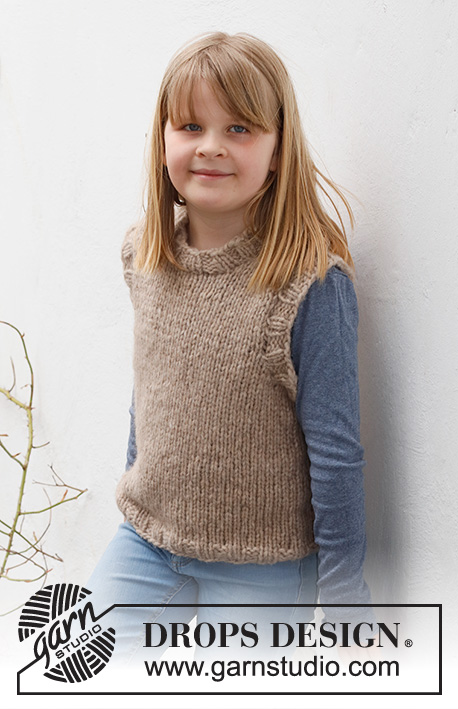 Willow Wood Vest / DROPS Children 40-4 - Knitted vest for children in DROPS Wish. The piece is worked in stockinette stitch, with ribbed edging. Sizes 2-12 years.