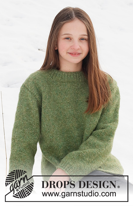 Fresh Lime / DROPS Children 41-12 - Knitted jumper in DROPS Air. The piece is worked with double neck. Sizes 2 – 12 years.