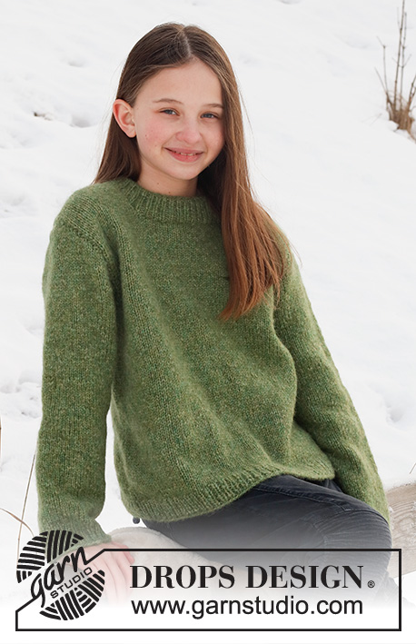 Fresh Lime / DROPS Children 41-12 - Knitted jumper in DROPS Air. The piece is worked with double neck. Sizes 2 – 12 years.