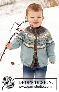 Edge of the Woods Jacket / DROPS Children 41-7 - Dětský propínací svetr s kruhovým sedlem a norským vzorem pletený shora dolů z příze DROPS Merino Extra Fine. Velikost 2 – 12 let.