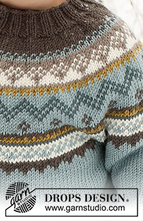 Edge of the Woods Jumper / DROPS Children 41-8 - Dziecięcy sweter na drutach, przerabiany od góry do dołu, z zaokrąglonym karczkiem i żakardem norweskim, z włóczki DROPS Merino Extra Fine. Od 2 do 12 lat.