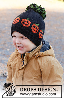 Pumpkin Bits Hat / DROPS Children 44-10 - Prjónuð húfa fyrir börn með graskeri úr DROPS Nepal. Stærð 2 til 12 ára. Þema: Halloween.