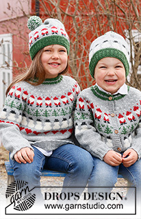 Christmas Time Sweater / DROPS Children 44-14 - Pulôver tricotado de cima para baixo para criança, com encaixe arredondado e jacquard com Pai Natal, árvore de Natal e coração, em DROPS Karisma. Tamanhos : 2 - 14 anos. Tema: Natal.