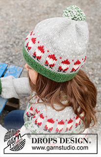 Santa Time Hat / DROPS Children 44-15 - Strikket hue til børn i DROPS Karisma. Arbejdet strikkes nedefra og op i flerfarvet mønster med nisse. Størrelse 2 – 14 år. Tema: Jul.