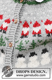 Christmas Time Cardigan / DROPS Children 44-17 - DROPS Karisma lõngast ülevalt alla kootud mitmevärvilise päkapikkude, kuuskede, lumememmede mustriga ja ümara passega kardigan 2 kuni 14 aastasele lapsele jõuludeks
