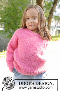 Sugarplum Fairy / DROPS Children 47-1 - Stickad tröja till barn i DROPS Melody. Arbetet stickas nedifrån och upp med slätstickning och v-hals Storlek 2 – 12 år.