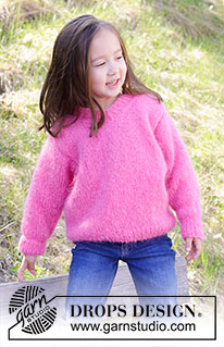 Sugarplum Fairy / DROPS Children 47-1 - Stickad tröja till barn i DROPS Melody. Arbetet stickas nedifrån och upp med slätstickning och v-hals Storlek 2 – 12 år.