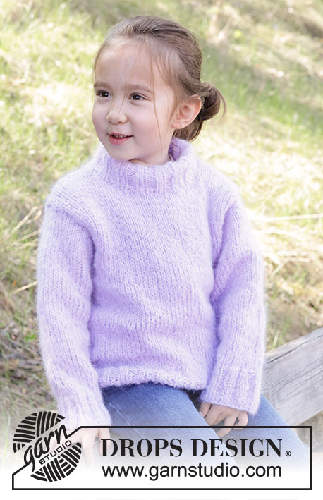 Smiling Lavender Sweater / DROPS Children 47-2 - Gebreide trui voor kinderen in DROPS Melody. Het werk wordt van onder naar boven gebreid in tricotsteek met dubbele halsrand. Maten 2 – 12 jaar.