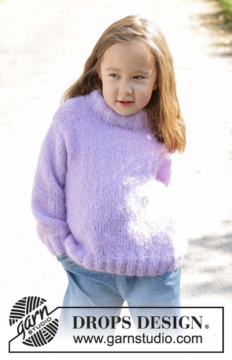 Smiling Lavender Sweater / DROPS Children 47-2 - Stickad tröja till barn i DROPS Melody. Arbetet stickas nedifrån och upp i slätstickning med dubbel halskant. Storlek 2 – 12 år.