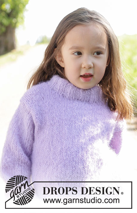 Smiling Lavender Sweater / DROPS Children 47-2 - Gebreide trui voor kinderen in DROPS Melody. Het werk wordt van onder naar boven gebreid in tricotsteek met dubbele halsrand. Maten 2 – 12 jaar.