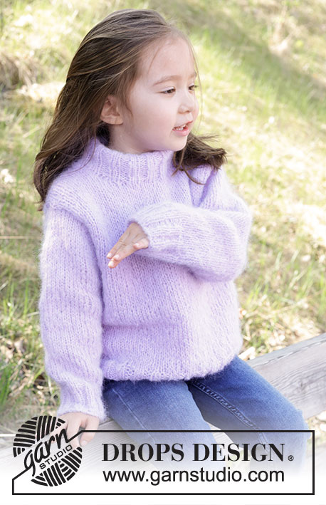 Smiling Lavender Sweater / DROPS Children 47-2 - Stickad tröja till barn i DROPS Melody. Arbetet stickas nedifrån och upp i slätstickning med dubbel halskant. Storlek 2 – 12 år.