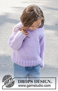Smiling Lavender Sweater / DROPS Children 47-2 - Lapsen alhaalta ylös neulottu pusero DROPS Melody-langasta. Työssä on sileää neuletta ja kaksinkertainen pääntien reunus. Koot 2 - 12 vuotta.