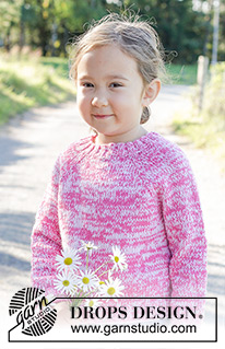 Strawberry Sprinkle / DROPS Children 48-5 - Maglione per bambini lavorato ai ferri in 2 capi di DROPS Flora o 2 capi di DROPS Alpaca. Lavorato dall’alto in basso a maglia rasata con raglan. Taglie: 2 – 12 anni.