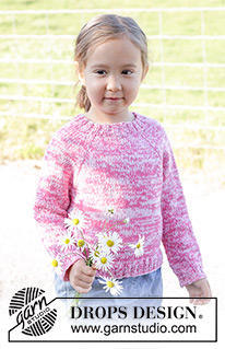 Strawberry Sprinkle / DROPS Children 48-5 - Pull tricoté de haut en bas pour enfant, avec 2 fils DROPS Flora ou 2 fils DROPS Alpaca. Se tricote en jersey, avec emmanchures raglan. Du 2 au 12 ans.