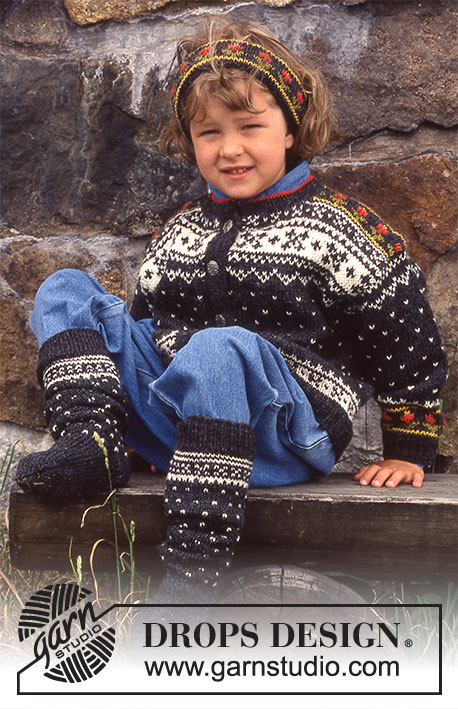 Winter Frost / DROPS Children 5-2 - Vest, hoofdband en sokken van Karisma Superwash met Noors patroon. Maat 3-12 jaar.