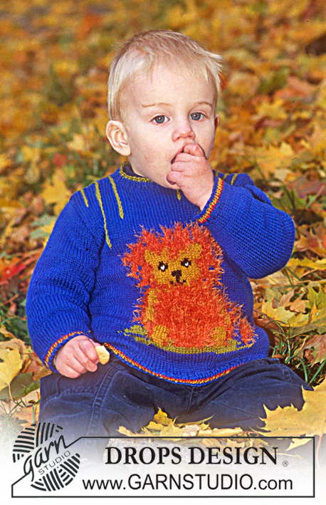 Little Lion Man / DROPS Children 9-13 - Sweter na drutach, z włóczki DROPS Camelia, z żakardem lwem