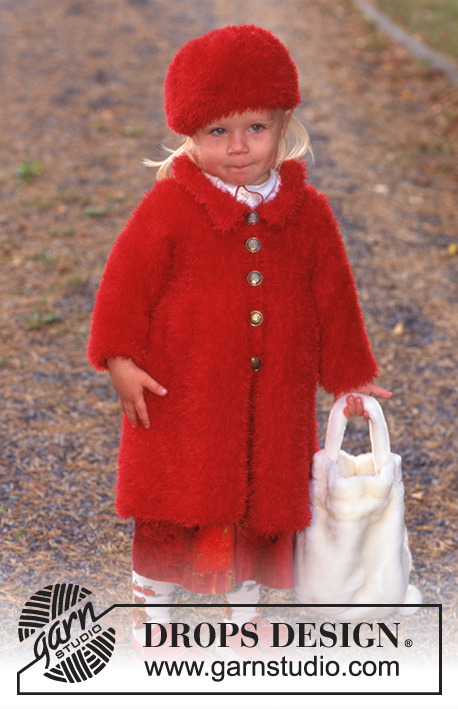 Little Lady in Red / DROPS Children 9-18 - Manteau et bonnet DROPS en Brushed Alpaca Silk