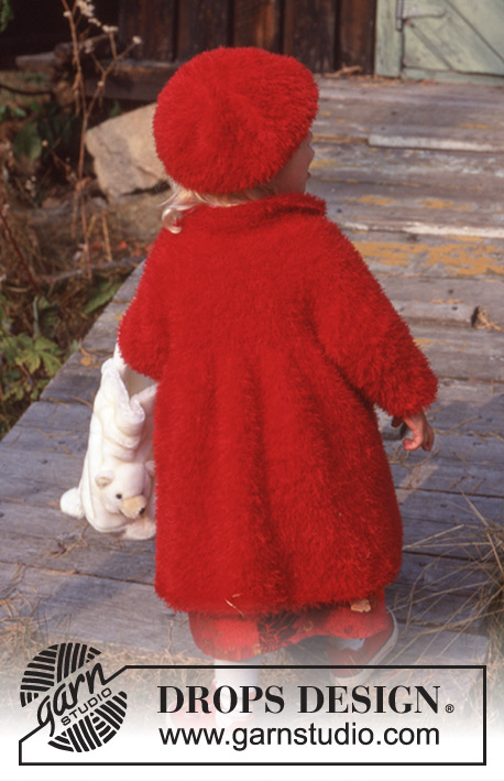 Little Lady in Red / DROPS Children 9-18 - DROPS Kappa och mössa i Brushed Alpaca Silk.