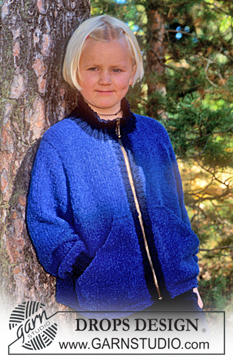Zipper Cuddles / DROPS Children 9-4 - Rozpinany sweter na drutach, dżersejem, z długim rękawem i suwakiem, z włóczki Uld-Bouclé lub Alpaca Bouclé