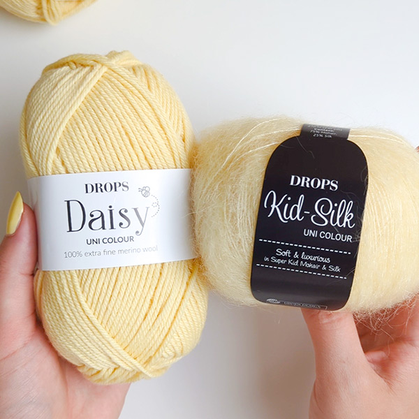 Yarn combinations knitted swatches daisy16-kidsilk52